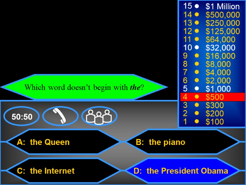 A:  the Queen C:  the Internet B:  the piano D: 